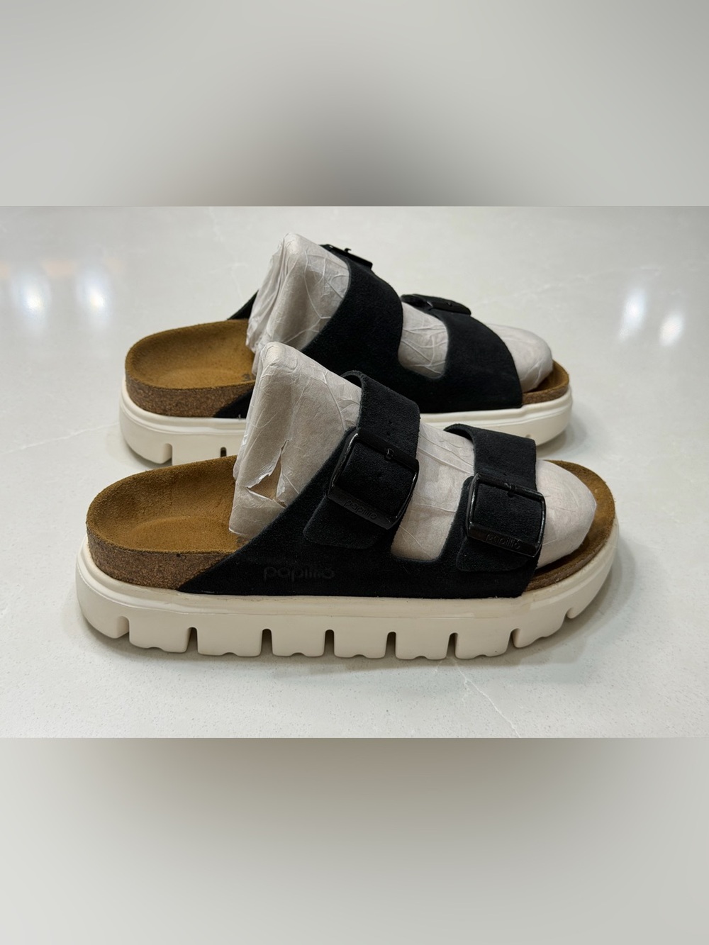 Birkenstock Papillio Arizona Chunky Platform Suede Sandals Black, 38